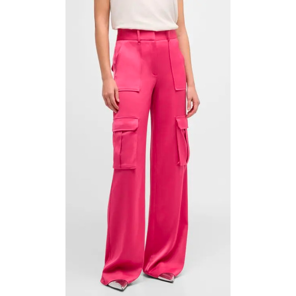 Veronica Beard Women's Saul Pant Hibiscus Satin Utility Wide Leg Pants 4 NWT 448 - Picture 3 of 12